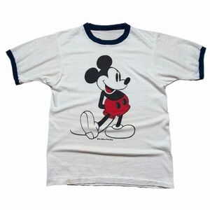 Vintage MICKEY MOUSE Shirt White Ringer Florida DISNEY Retro 1970's